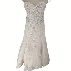 Mori Lee Madeline Gardner Lace Strapless Sweetheart Wedding Dress 18W Champagne